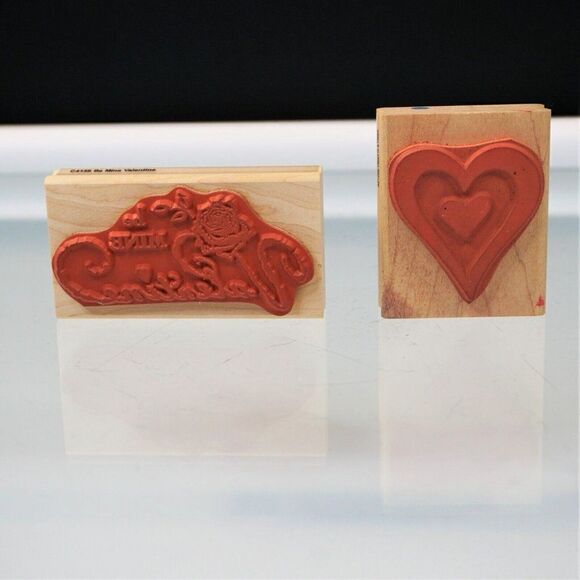 Be My Valentine Stamps New Valentine Heart Rubber Stamps Lot of 2 - Picture 2 of 8